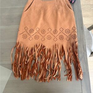Fringed Tan Skirt with Floral Cutouts